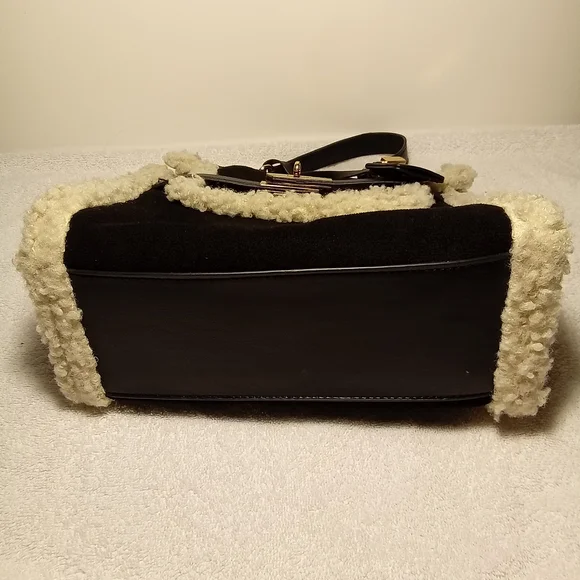 Badgley Mischka Black Satchel with Cream Shearling Trim - Picture 7 of 7